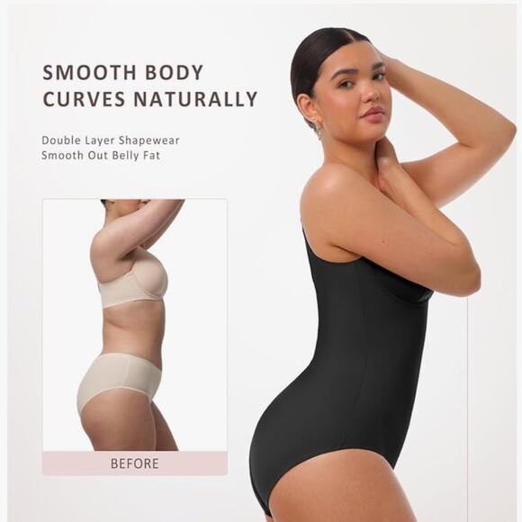 Popilush Womens Shapewear Bodysuit Large Black Tummy Control Snap Closure - Picture 2 of 8